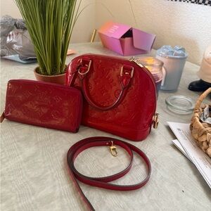 Louis Vuitton Red Satchel and Wallet Set